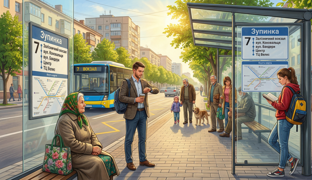 пасажири на зупинці