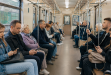 Пассажиры в вагоне метро Днепра