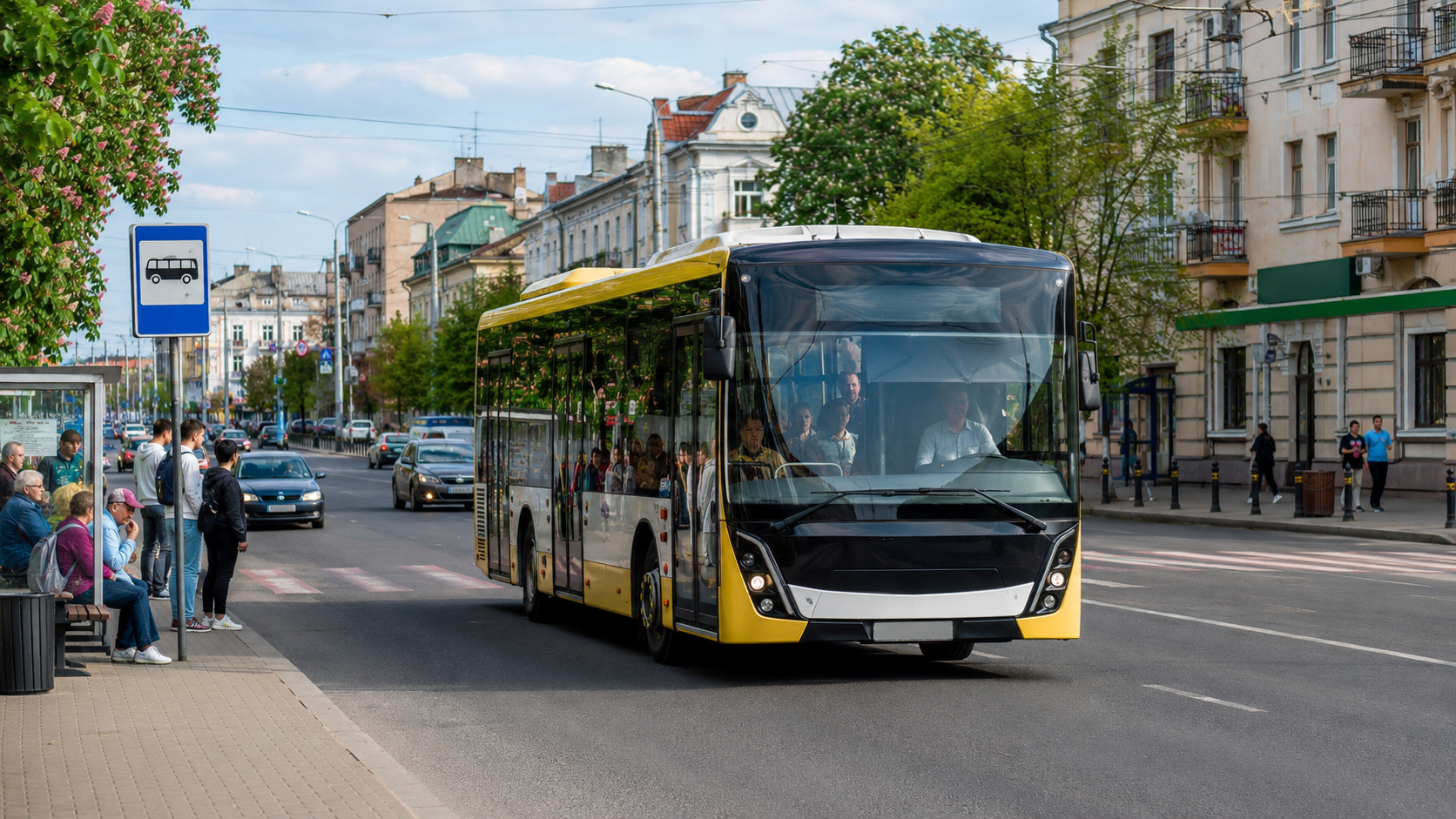 Зупинка автобуса у Луцьку